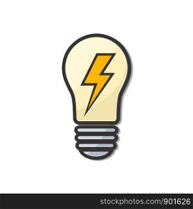 Light bulb icon cartoon with energy sign, stock vector illustration