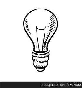 Light bulb icon in sketch style for idea concept theme. Hand drawn image. Sketch of light bulb icon