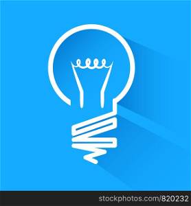 Light Bulb icon on blue background with shadow, Concept of Idea, Stock Vector illustration