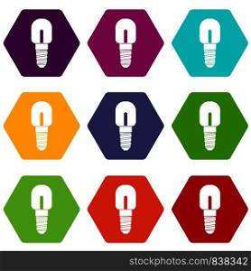 Light bulb icon set many color hexahedron isolated on white vector illustration. Light bulb icon set color hexahedron