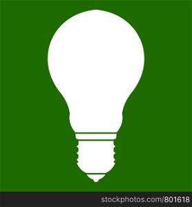 Light bulb icon white isolated on green background. Vector illustration. Light bulb icon green