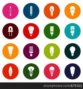 Light bulb icons many colors set isolated on white for digital marketing. Light bulb icons many colors set