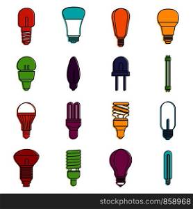 Light bulb icons set. Doodle illustration of vector icons isolated on white background for any web design. Light bulb icons doodle set