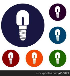 Light bulb icons set in flat circle reb, blue and green color for web. Light bulb icons set