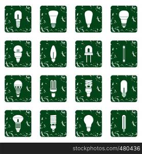 Light bulb icons set in grunge style green isolated vector illustration. Light bulb icons set grunge
