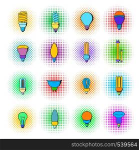 Light bulb icons set in pop-art style isolated on white. Light bulb icons set, pop-art style