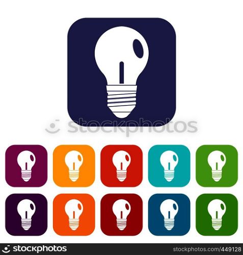 Light bulb icons set vector illustration in flat style In colors red, blue, green and other. Light bulb icons set flat