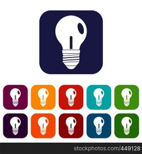 Light bulb icons set vector illustration in flat style In colors red, blue, green and other. Light bulb icons set flat