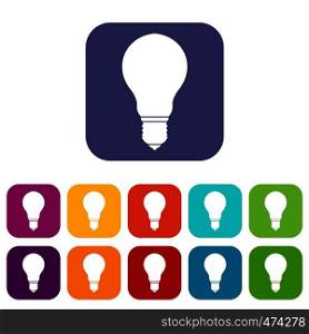 Light bulb icons set vector illustration in flat style In colors red, blue, green and other. Light bulb icons set