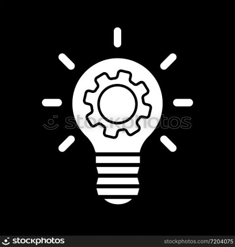 Light bulb idea icon with gears inside in white on an isolated black background.Business concept. EPS 10 vector. Light bulb idea icon with gears inside in white on an isolated black background. Business concept. EPS 10 vector