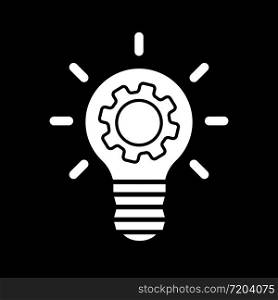 Light bulb idea icon with gears inside in white on an isolated black background.Business concept. EPS 10 vector. Light bulb idea icon with gears inside in white on an isolated black background. Business concept. EPS 10 vector