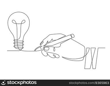 Light bulb idea. Sketch hand with pen drawing one line bulb, invention or creative thinking symbol. New project, brainstorm vector concept. Start up idea, new business creation illustration. Light bulb idea. Sketch hand with pen drawing one line bulb, invention or creative thinking symbol. New project, brainstorm vector concept