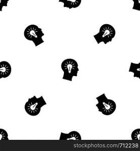 Light bulb inside head pattern repeat seamless in black color for any design. Vector geometric illustration. Light bulb inside head pattern seamless black