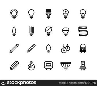 Light bulb line icons. Business idea energy efficient creative drawing think electric lamp glow power efficiency. Technology ideas vector set. Light bulb line icons. Business idea energy efficient creative drawing think electric lamp glow power efficiency. Technology vector set