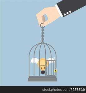 Light bulb of idea locked in a cage, VECTOR, EPS10