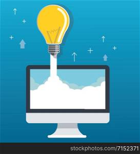 light bulb on arrow out of the computer, start up, creative idea concept illustration
