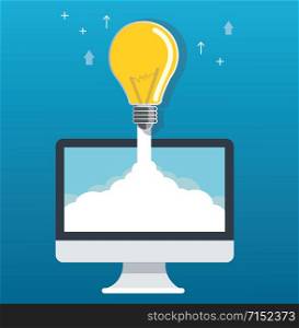 light bulb on arrow out of the computer, start up, creative idea concept illustration