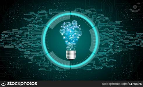 Light bulb on blue abstract technology background.vector
