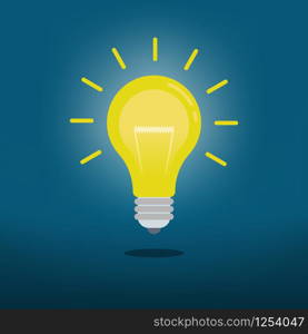 Light bulb on dark blue background, Concept icon creative ideas, Vector illustration flat design