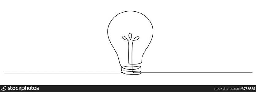 Light bulb one continuous line drawing. Electric l&. Brainstorm linear symbol. Vector isolated on white.. Light bulb one continuous line drawing.