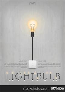 Light bulb or lamp on concrete wall background. Vector illustration.