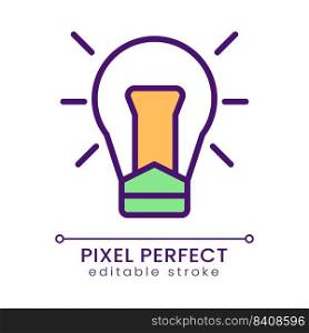 Light bulb pixel perfect RGB color icon. Creative thinking. Innovative startup. Business development. Isolated vector illustration. Simple filled line drawing. Editable stroke. Poppins font used. Light bulb pixel perfect RGB color icon