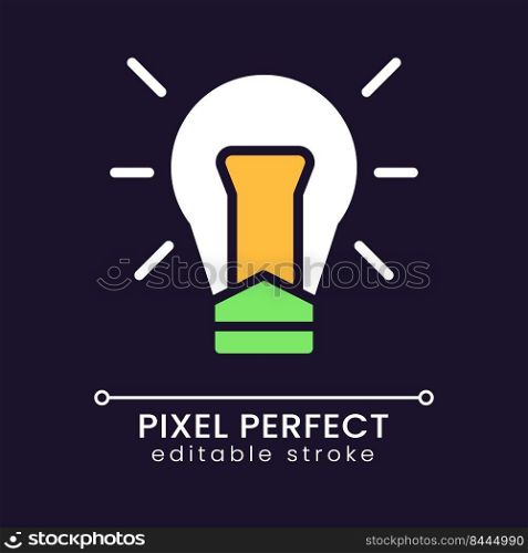 Light bulb pixel perfect RGB color icon for dark theme. Creative thinking. Business development. Simple filled line drawing on night mode background. Editable stroke. Poppins font used. Light bulb pixel perfect RGB color icon for dark theme