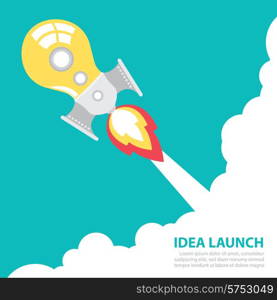 light bulb rocket launch with sky. Creative idea concept. Vector illustration. Flat design