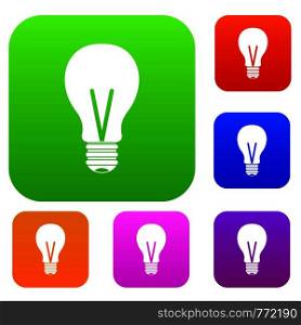 Light bulb set icon color in flat style isolated on white. Collection sings vector illustration. Light bulb set color collection
