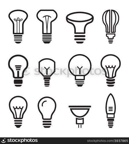 Light bulb set icons on white background. Vector illustration.
