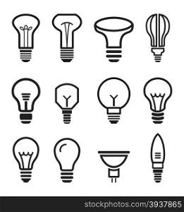 Light bulb set icons on white background. Vector illustration.