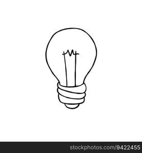 Light Bulb. Sketch drawn electric device. Black and white illustration. Cartoon doodle lighting concept and idea. Solution and creative. Light Bulb. Sketch drawn electric device.