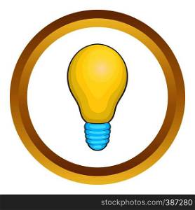 Light bulb vector icon in golden circle, cartoon style isolated on white background. Light bulb vector icon