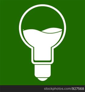 Light bulb with blue water inside icon white isolated on green background. Vector illustration. Light bulb with blue water inside icon green