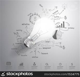 Light bulb with drawing business success strategy plan idea, Inspiration concept modern design template workflow layout, diagram, step up options, Vector illustration