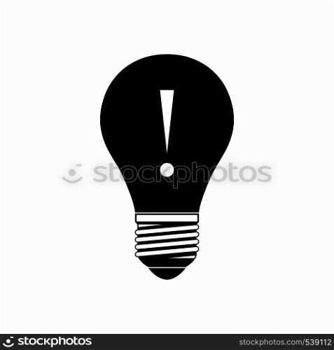 Light bulb with exclamation mark icon in simple style on a white background. Light bulb with exclamation mark icon