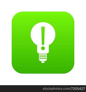Light bulb with exclamation mark inside icon digital green for any design isolated on white vector illustration. Bulb with exclamation mark inside icon digital green