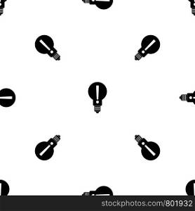 Light bulb with exclamation mark inside pattern repeat seamless in black color for any design. Vector geometric illustration. Bulb with exclamation mark inside pattern seamless black