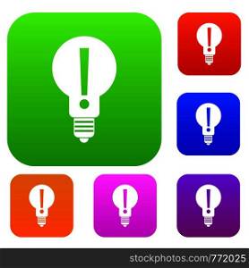 Light bulb with exclamation mark inside set icon color in flat style isolated on white. Collection sings vector illustration. Bulb with exclamation mark inside set color collection