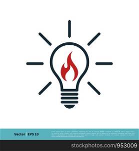 Light Bulb with Fire Flame Icon Vector Logo Template Illustration Design. Vector EPS 10.
