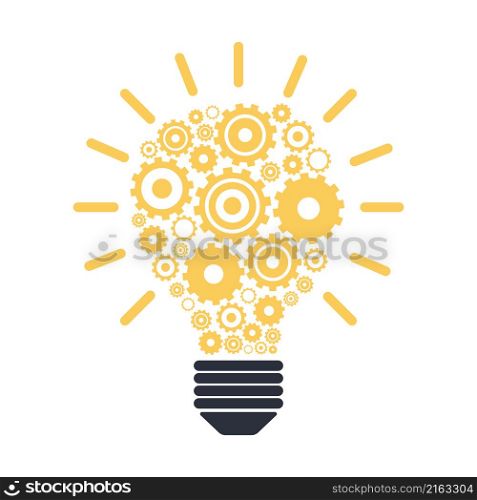 light bulb with gears and cogs working together. Vector illustration