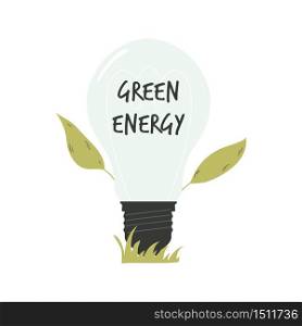 Light bulb with green leaves. Green energy concept. Vector illustration. Light bulb with green leaves. Green energy concept.