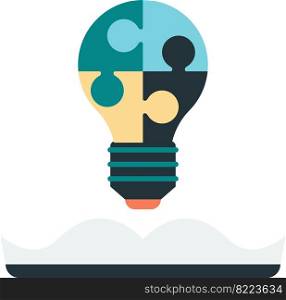 light bulb with jigsaw and book illustration in minimal style isolated on background