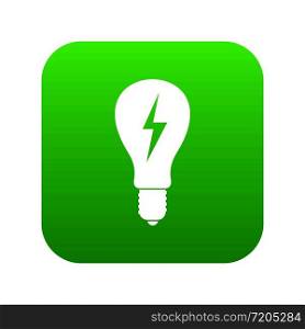 Light bulb with lightning inside icon digital green for any design isolated on white vector illustration. Light bulb with lightning inside icon digital green