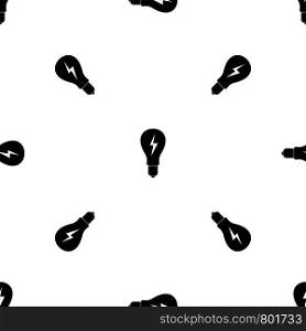 Light bulb with lightning inside pattern repeat seamless in black color for any design. Vector geometric illustration. Light bulb with lightning inside pattern seamless black