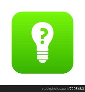 Light bulb with question mark inside icon digital green for any design isolated on white vector illustration. Light bulb with question mark inside icon digital green