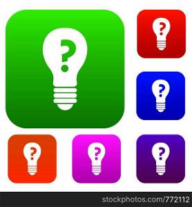 Light bulb with question mark inside set icon color in flat style isolated on white. Collection sings vector illustration. Light bulb with question mark inside set color collection