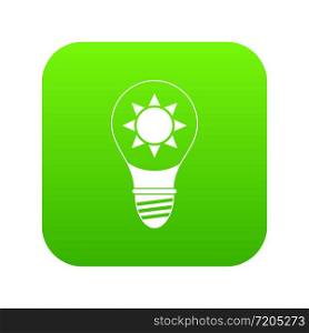 Light bulb with sun inside icon digital green for any design isolated on white vector illustration. Light bulb with sun inside icon digital green