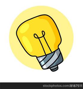 Light Bulb. Yellow electric device. Hand drawn illustration. Cartoon doodle lighting concept and idea. Light Bulb. Yellow electric device.
