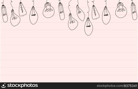 Light bulbs doodle border. Creative light bulbs doodle collection. Vector illustration
